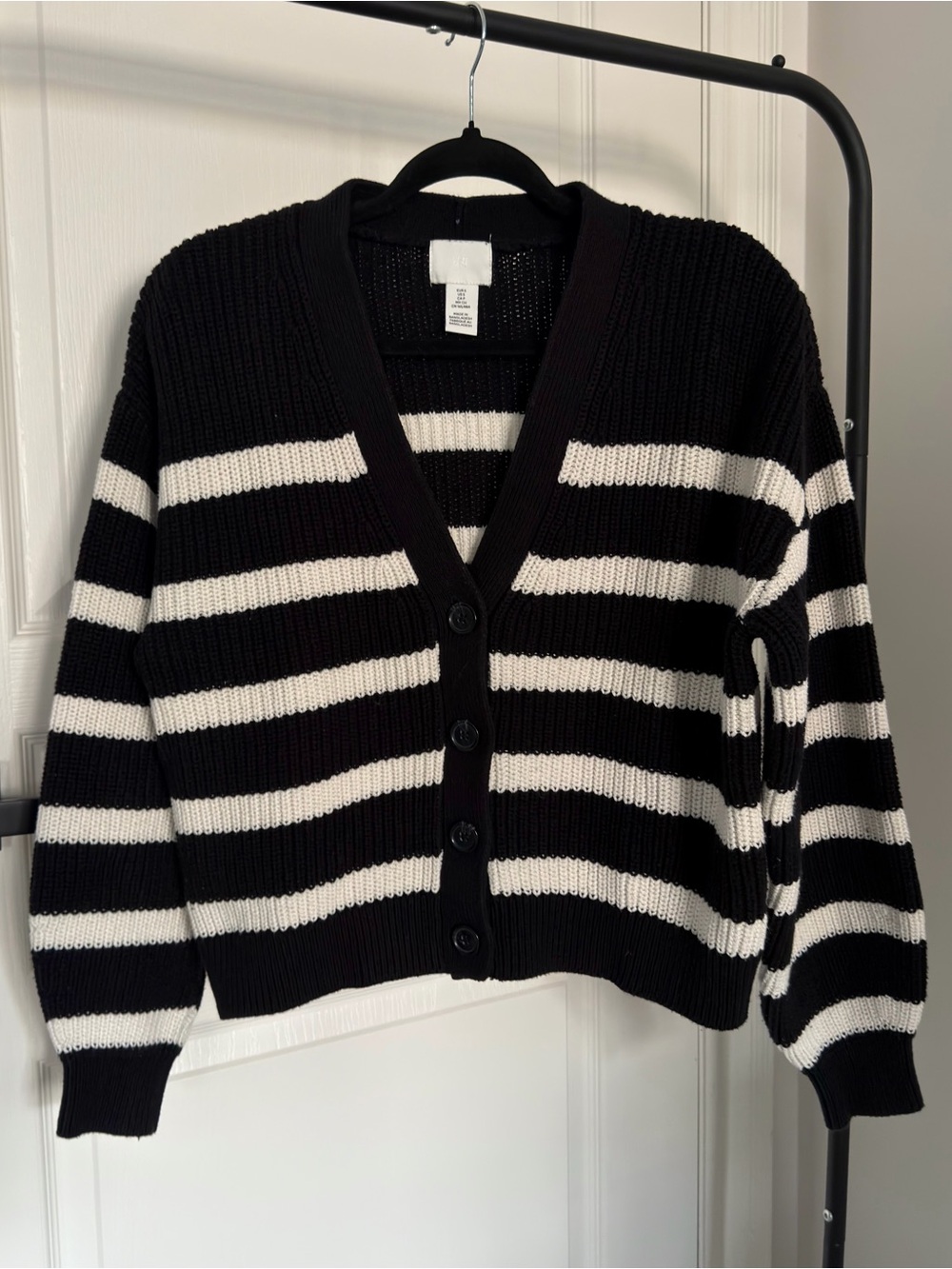 H&M Striped V-Neck Button-Up Knit Cardigan